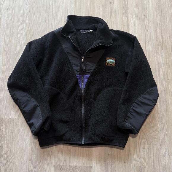 Vintage 90's Whistler Blackcomb Black Purple Fleece Zip Up Bomber Jacket Sz S - Picture 1 of 7
